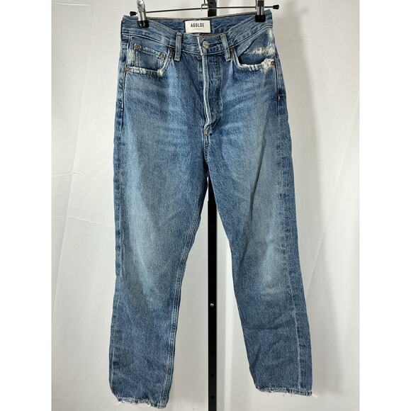 Agolde 'Riley' Blue Cotton High Rise Straight Crop Jean Size 24 - Picture 2 of 4